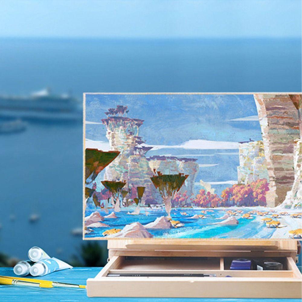 Beech Wood Portable Wooden Table Easel Multifunction Oil Paint Easel  Outdoor Painting