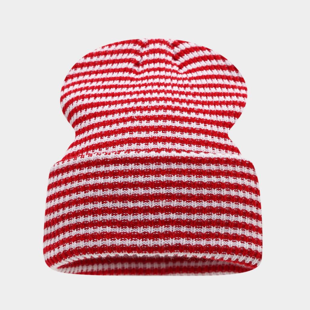 Contrast color flanged striped knitted hat autumn and winter outdoor casual thermal pullover hat women's casual versatile wool hat