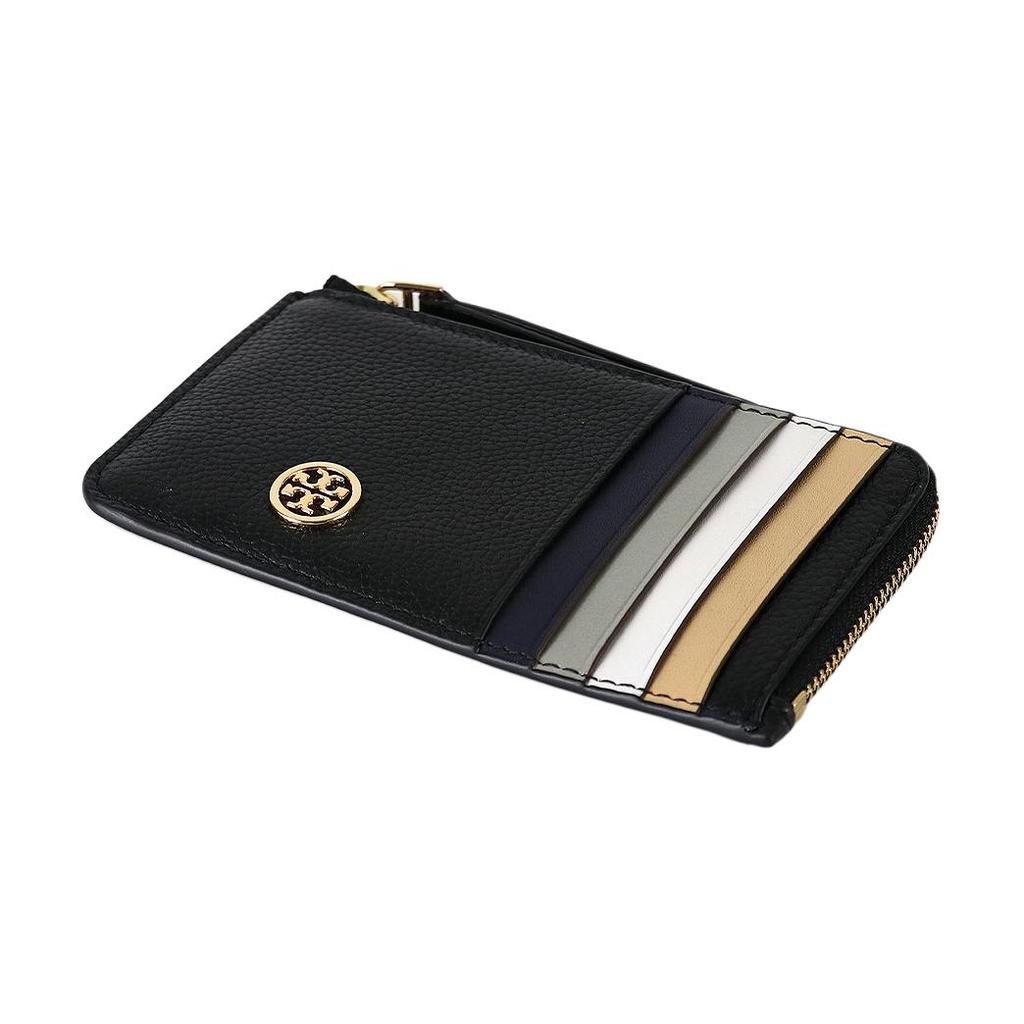 Tory Burch Robinson Деталь Color Block Кожаный кейс для карт с текстурой 'pebble' Женские аксессуары Черный 165006-001