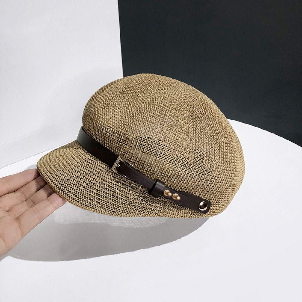 Knitted Women's Beret Breathable Octagonal Hat Summer Painter Hat  Sun Protection