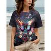 Летняя модная женская футболка с красивыми цветами, стильная, повседневная, с коротким рукавом, круглым вырезом, круглым вырезом, топы