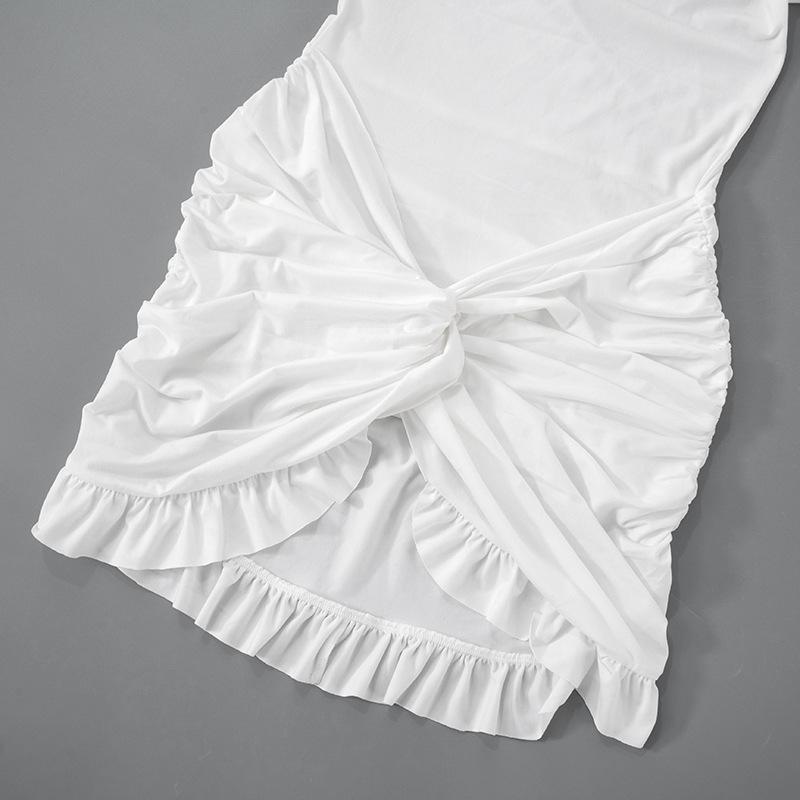 Женское платье-футляр с длинным рукавом, однотонное, с декоративным переплетением, облегающее, с запахом и ягодицами, осенний темперамент