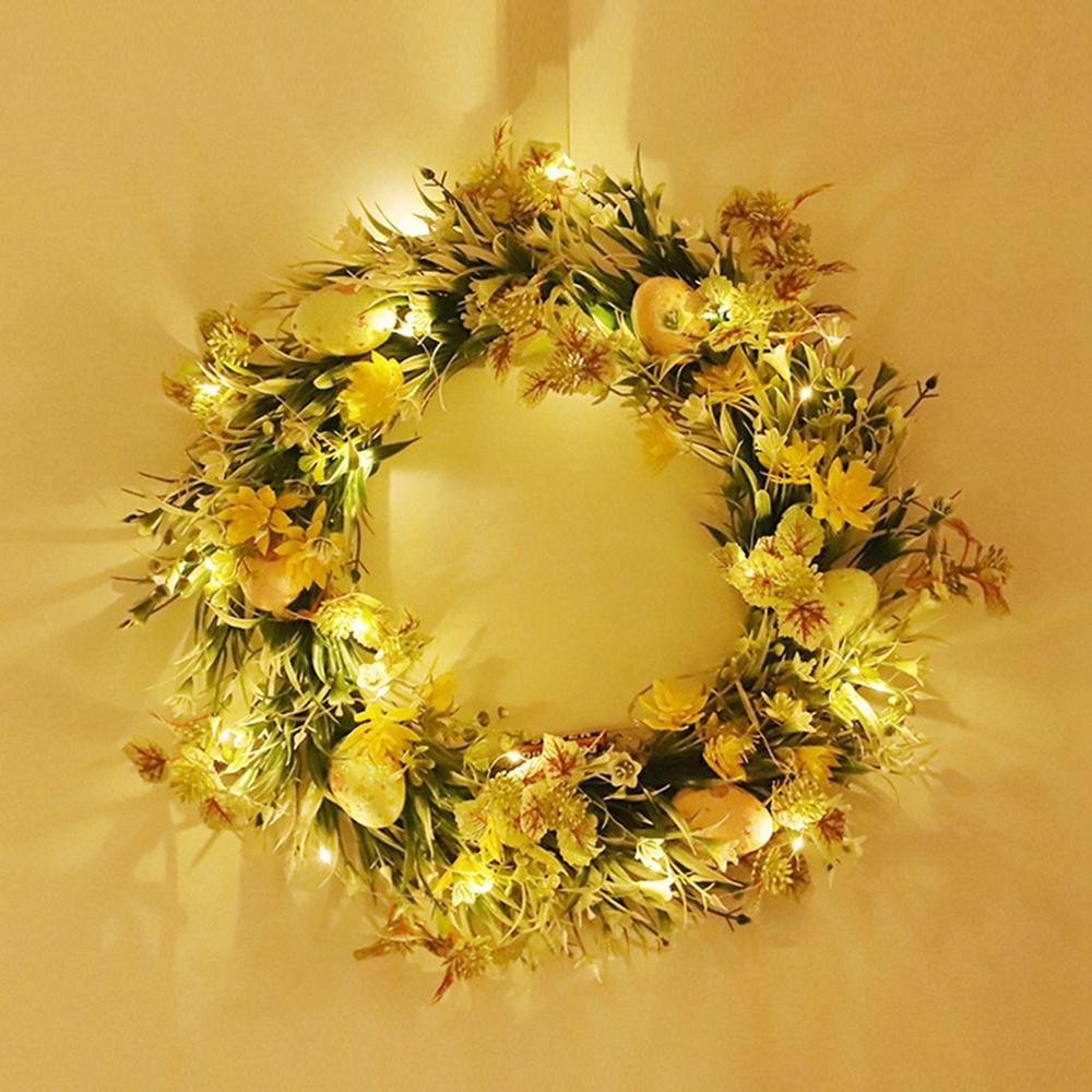 Весенний пасхальный венок Искусственный полевой цветок и яйцо Украшение Венок Венок для входной двери