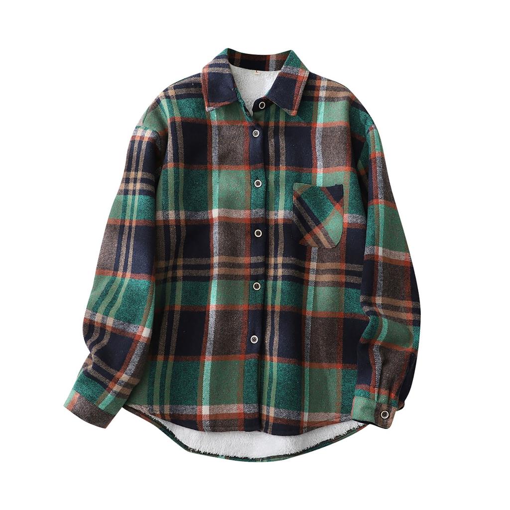 Женская повседневная теплая рубашка с длинными рукавами и подкладкой в клетку, верхняя куртка