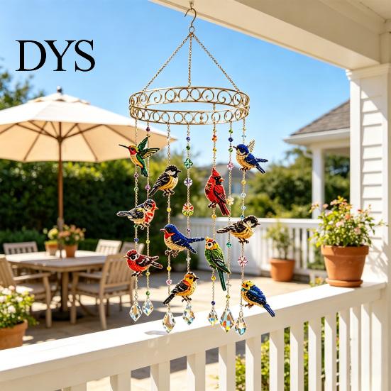Artistic Porch Hanging Decorations Graceful Bird Wind Chime, Stained Outdoor Sun Catcher Windchime, Colorful Yard Spiritual Peace Meditation