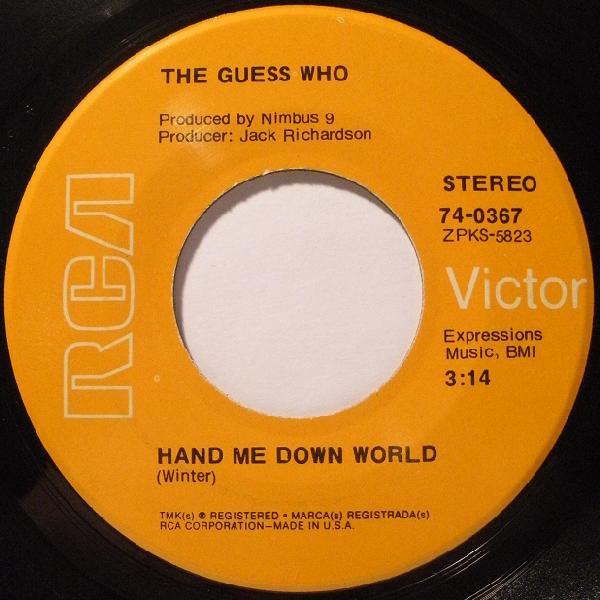 7-дюймовая пластинка GUESS WHO Hand Me Down World 740367 RCA Victor 1970 США Рок Б/у