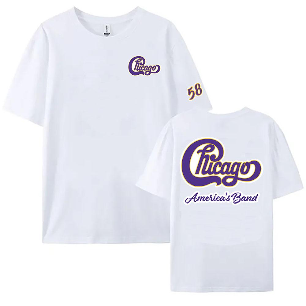 58 Чикаго Американская группа Принтованная футболка Уличная одежда Унисекс Хлопок с коротким рукавом Женская футболка Футболки с графическим принтом Женские рубашки