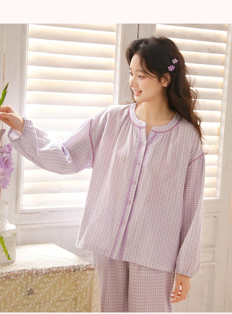 Xianyin Women's Loose Long-Sleeved Long Pants Home Wear Casual Suit Embroidery
