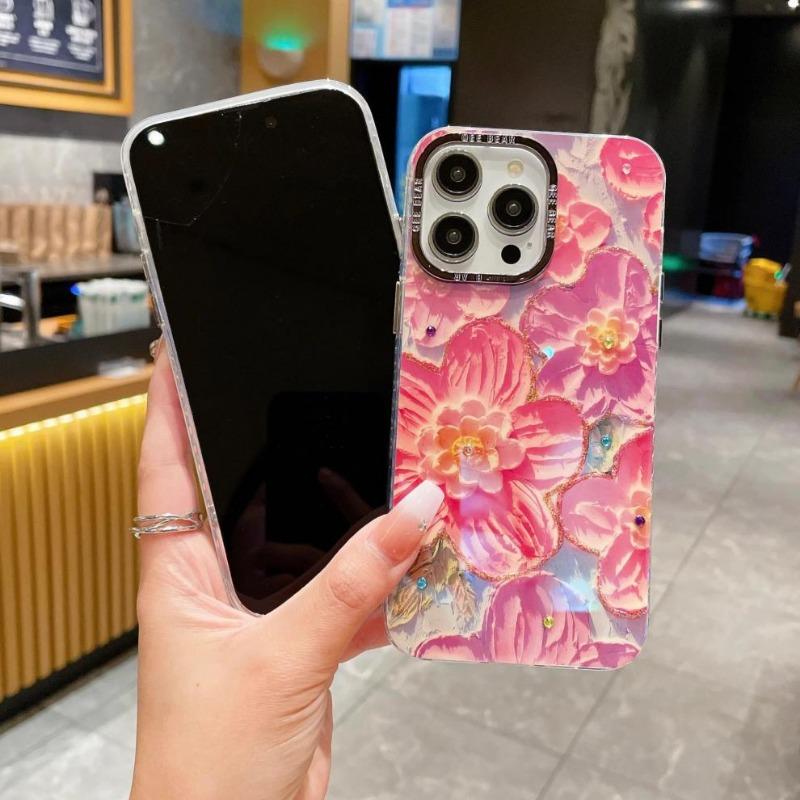 Rhinestone Rainbow Flower Phone Case With Bracelet For Samsung S25 Ultra Iphone 16 Pro Max