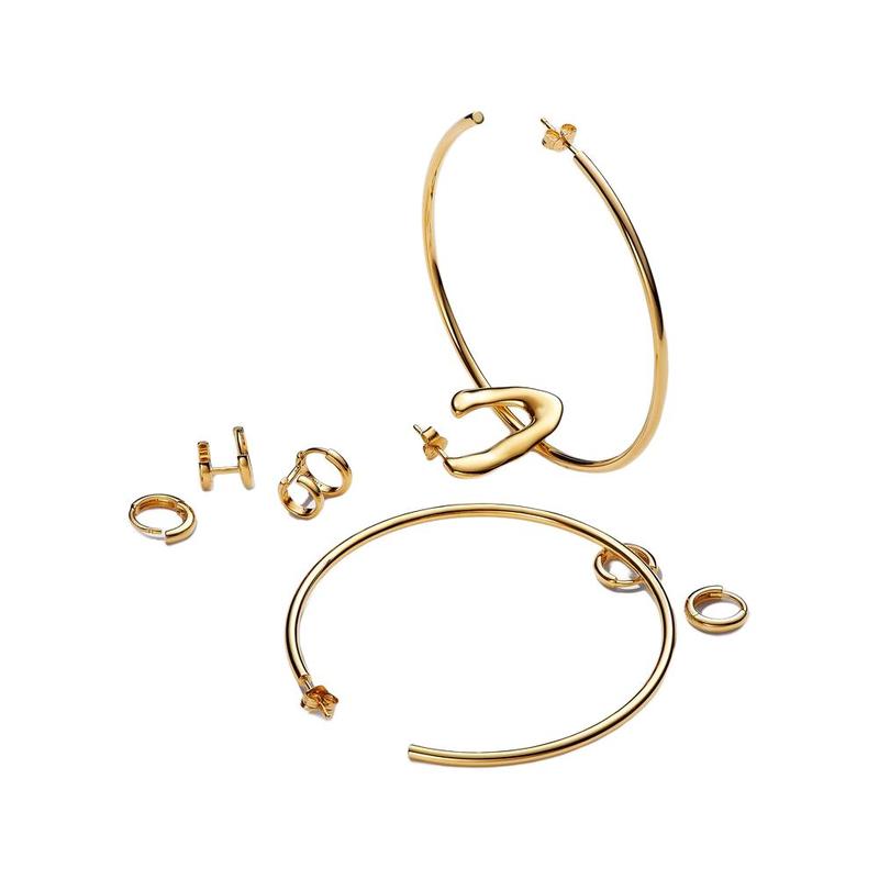 Pandora V-shaped design 14k gold plated earrings women's gold 263290C00