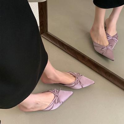 Мода Мода Обувь на низком каблуке Туфли-лодочки Слайды Обувь для женщин Мюли Бабочка-узел Женский Острый носок Женские Туфли на каблуке леди