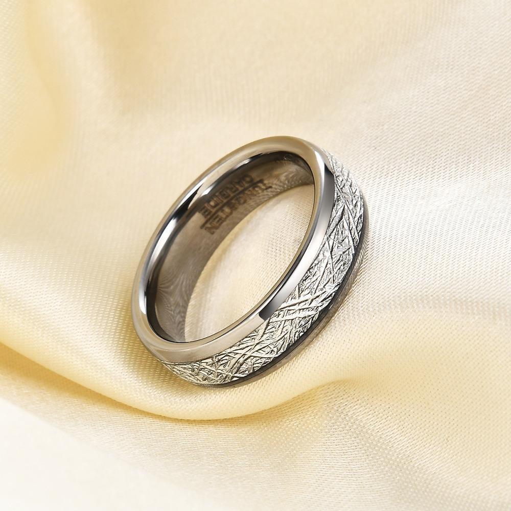 Кольцо из вольфрамовой стали с золотой сферой, 4 мм 6 мм шириной, с матовым узором метеорита