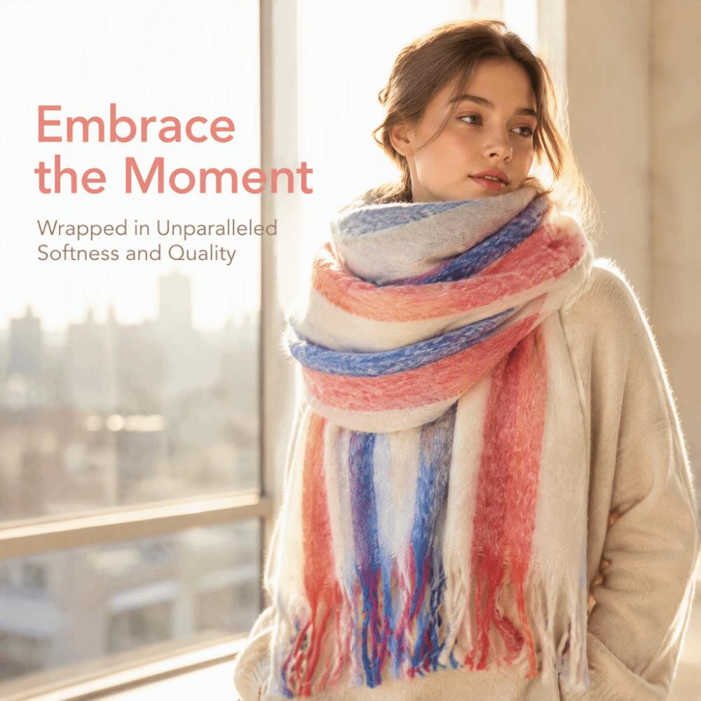 Rainbow Tassel Grid Scarf Thickening Winter Cashmere Scarf Warm Shawl  for Autumn Winter