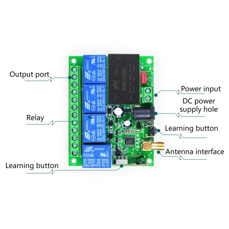 Беспроводной RF пульт дистанционного управления DC12V 24V 220V 4-канальный l 433Mhz пульт дистанционного управления для гаражных ворот передатчик и приемник