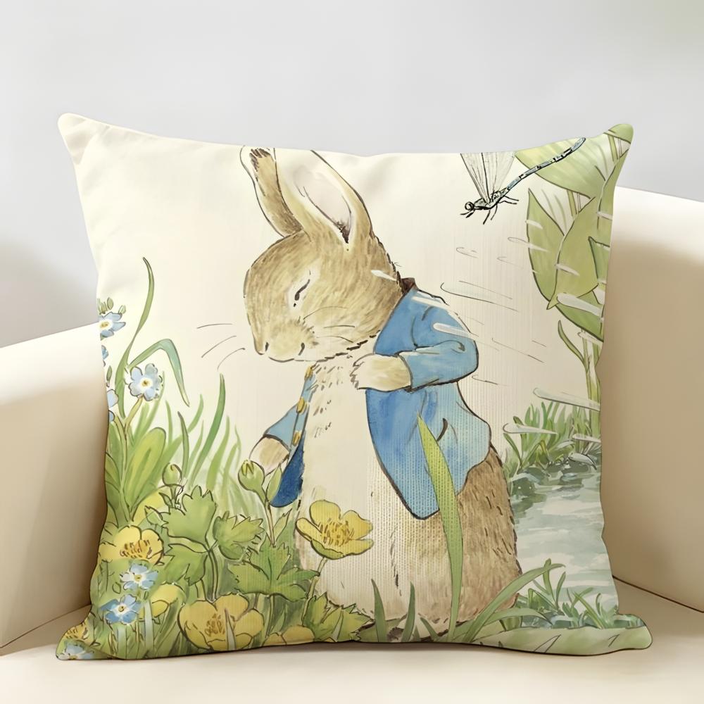 Cartoon Ppeter Rrabbit Cushion Cover Natural Linen Organic Fabric DoubleSided Printing Room Sofa Decor Pillow Case
