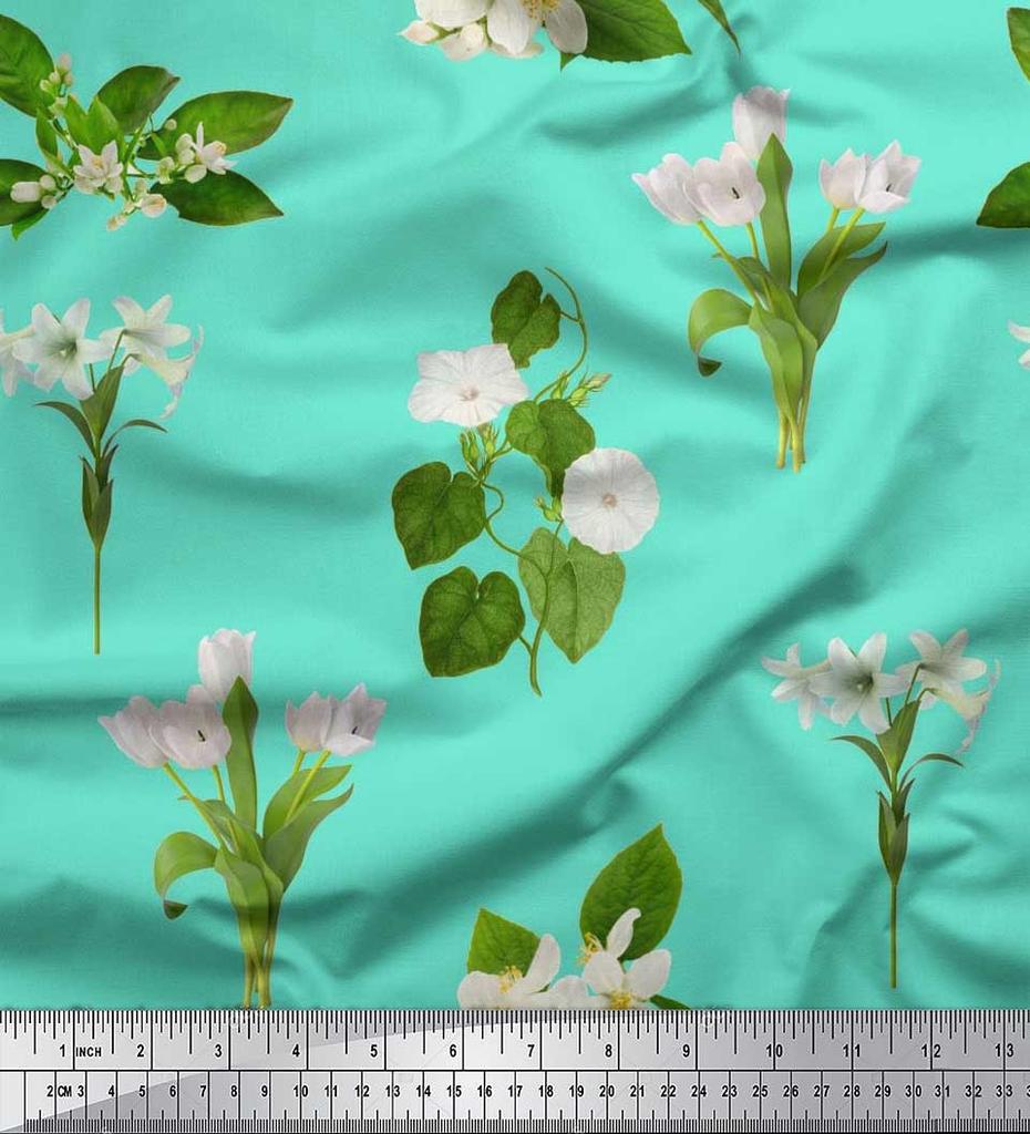 Soimoi Японская креп-сатиновая ткань с листьями, тюльпанами и цветочным принтом азалии, ткань по метрам 42 дюйма