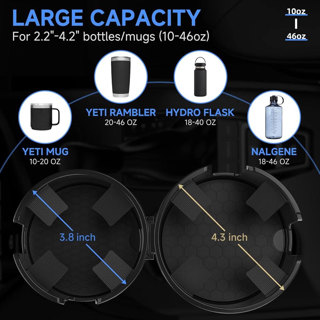 DYLEN Car Cup Holder Expander, 2 In 1 Cup Holder Adapter Extender For Car With Expandable Ert, Fits Yeti, Hydroflask And Other Large Water Bottles &
