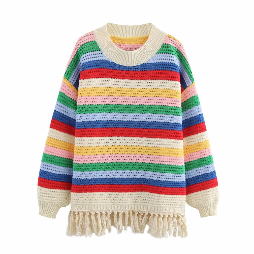 2024 Winter Women's Color Block Crew Neck Sweater – European American Style, Fashionable & Versatile