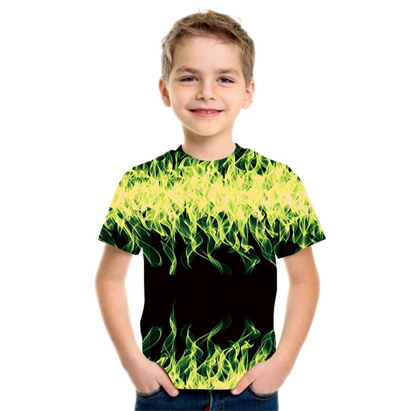 Fashionable children’s T-shirts | 3D digitally printed smoke-effect T-shirts | Casual lightweight short-sleeved round-neck breathable T-shirts