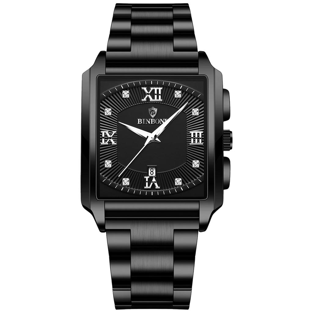 Watch Seiko Copy Square Rectangular Dial Upgrade Waterproof Quartz Watch Stainless Steel Adjustable Business Daily Black Men's Watch