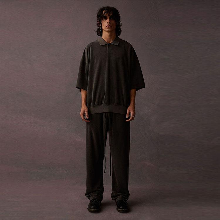 Fear of God Essentials Мужские топы Поло из махровой ткани Черный цвет 125BT224050F