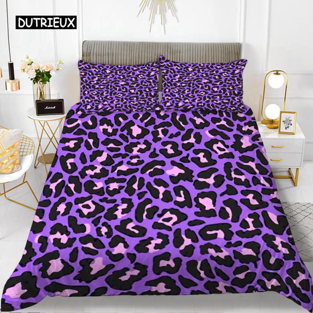 Leopard Print Duvet Cover Set Queen Size Girl Colorful Cheetah Print Bedding Set Polyester Wild Animal Theme Comforter Cover Set