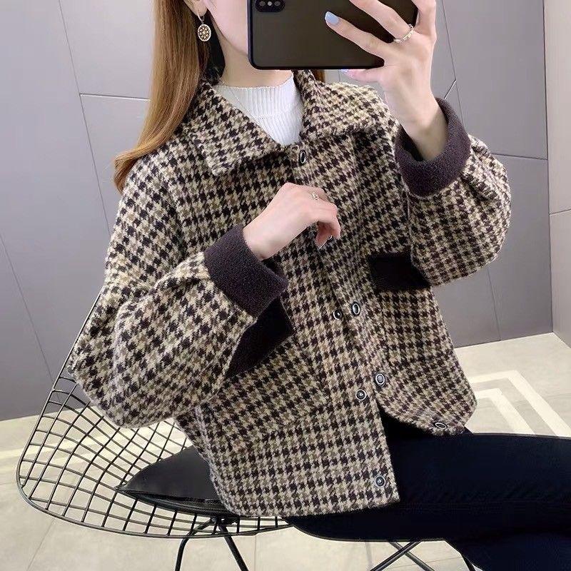 Autumn and Winter Thickened Plaid Tweed Coat Women's Fall and Winter Short Section Fashion Fringe Jacket