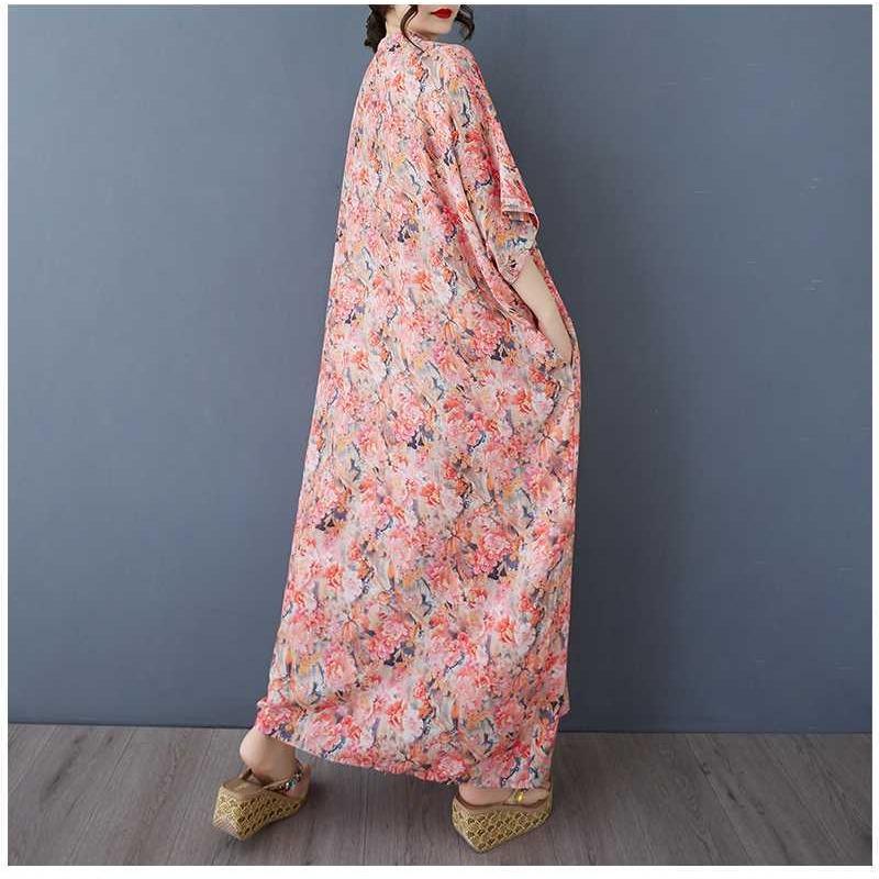 Women's Vintage Long Dress with Cotton and Linen Patterns