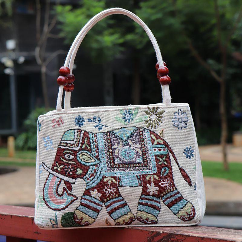 WTEMPO Women's Casual Ethnic Style Embroidered Handbags Colorful Canvas Bag Middle-aged Women's Casual Handbags
