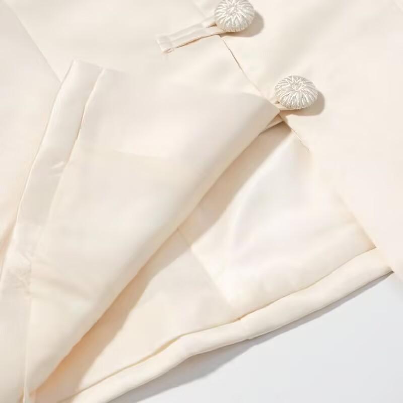 New Chinese Style Satin Knot Button Mandarin Jacket 2026 Spring Women Long Sleeve Waist-cinch Single Breasted Daily Wear Coat