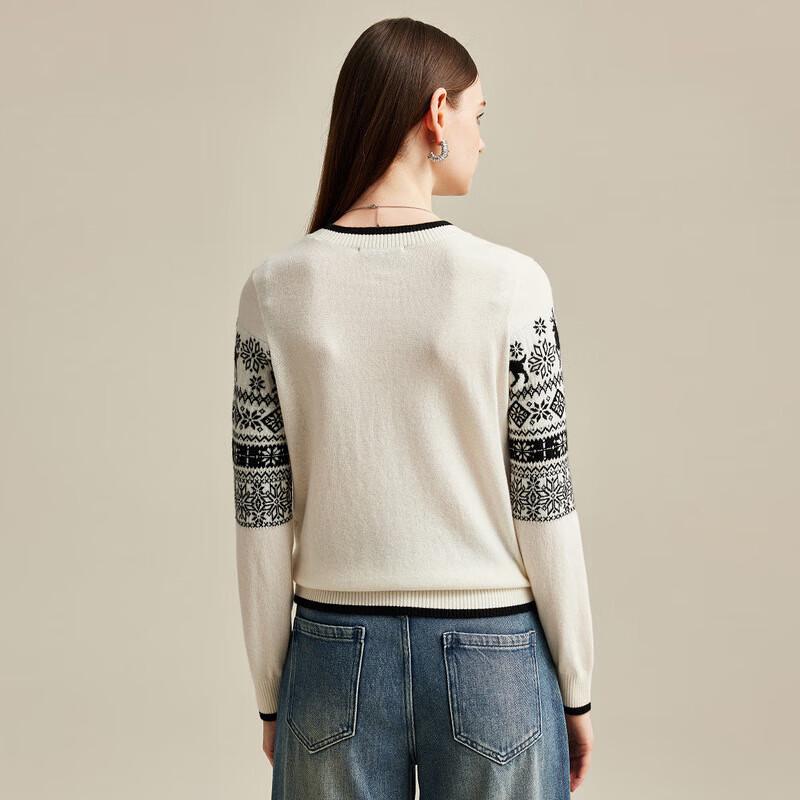 Чжаоцзюнь Женский жаккардовый свитер из чистого кашемира с круглым вырезом