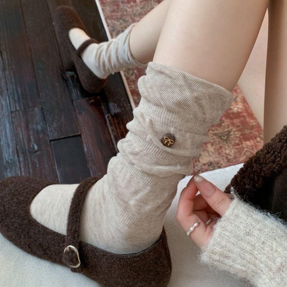 Bow Button Cotton Slouch Socks Cotton Blend Ballet Winter Socks Winter Warm Socks Winter Layering