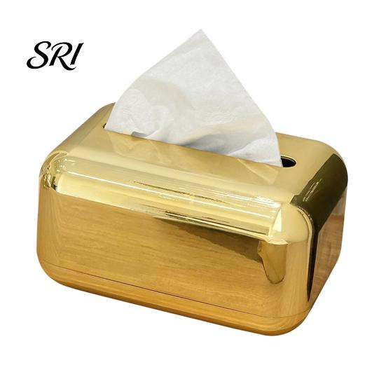 Modern Tissue Dispenser Box with Large Opening Mirror Surface Holder Anti-Slip Brown Gradient Bottom Container for Living Room Coffee Table High Gloss