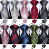 Classic Plaid Tie Set for Men Blue Pink Red Ties Silk Woven Necktie Hanky Cufflinks Set for Business Tie