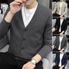 Осень-зима мужской кардиган с V-образным вырезом, трикотажный, однотонный, эластичный, чистый цвет, свободный