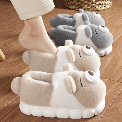 Зимние Новые Милые Женские Хлопковые Тапочки Для Дома и Улицы, Короткие Плюшевые Теплые Тапочки, Шлепанцы с Животными, Женские Пушистые Домашние Туфли