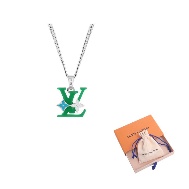 Louis Vuitton Монограмма Ряд Буква LV Металл Латунь Акрил Ожерелье Мужское ожерелье Серебро M02566