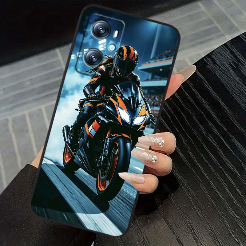 Креативная крутая наклейка для мотоциклиста Для OPPO Reno 5 6 7 A96 A40 A58 Realme GT A74 A78 Neo2 A74 A78 Find X5 X3 X7 X8 Черный чехол для телефона