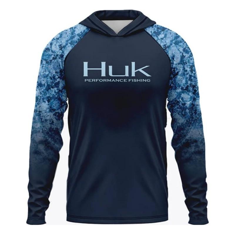 Mens UPF 50 Quick-Dry Hooded Fishing Shirt Breathable Sun Protection Long Sleeve Outdoor Sport Top