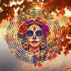3D Mandala Wind Chime with Colorful Day of the Dead Skull Design Metal Outdoor Garden Decor for Patio Balcony Thanksgiving Christmas Gift