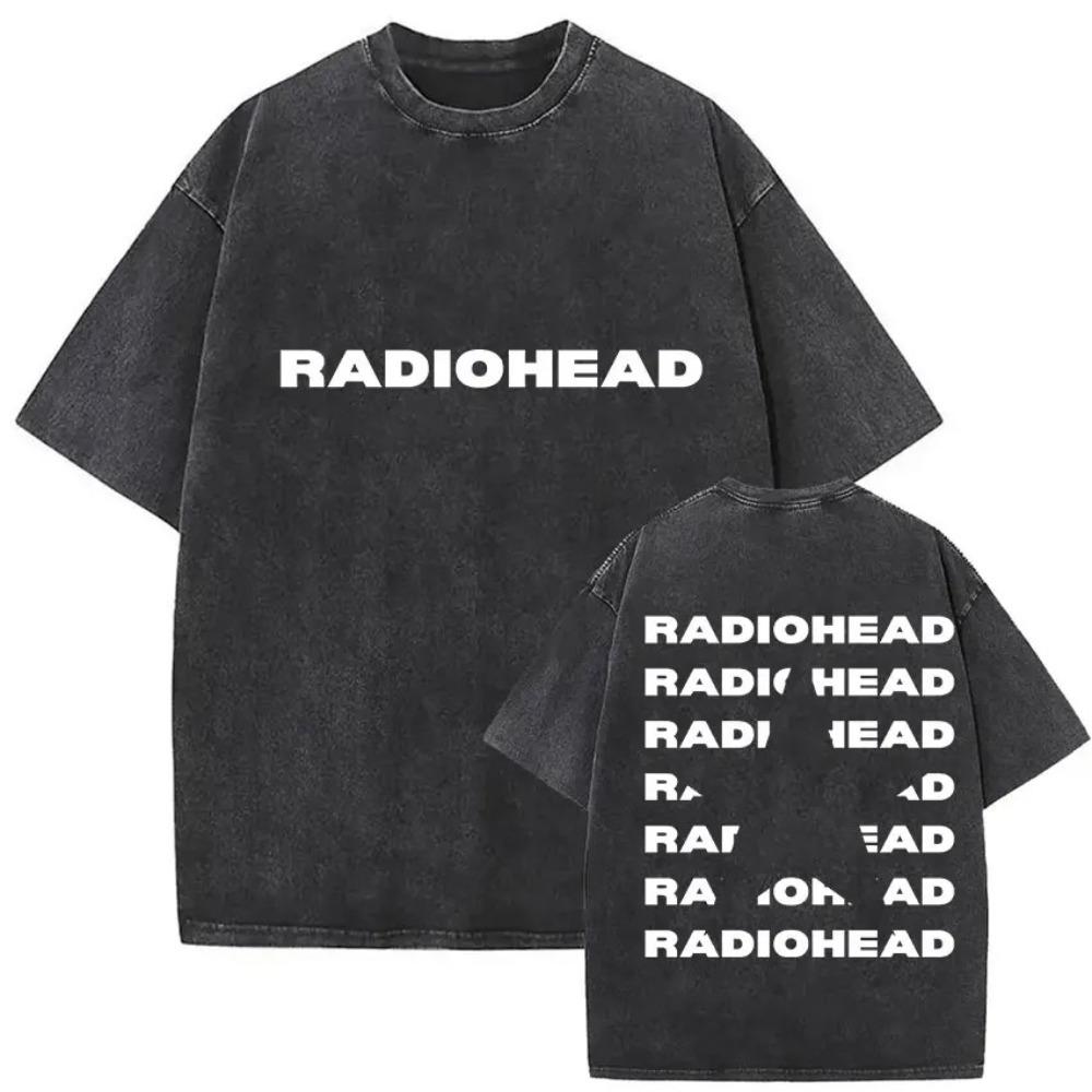 Свободная футболка с коротким рукавом кислотной стирки с винтажным принтом группы Radiohead
