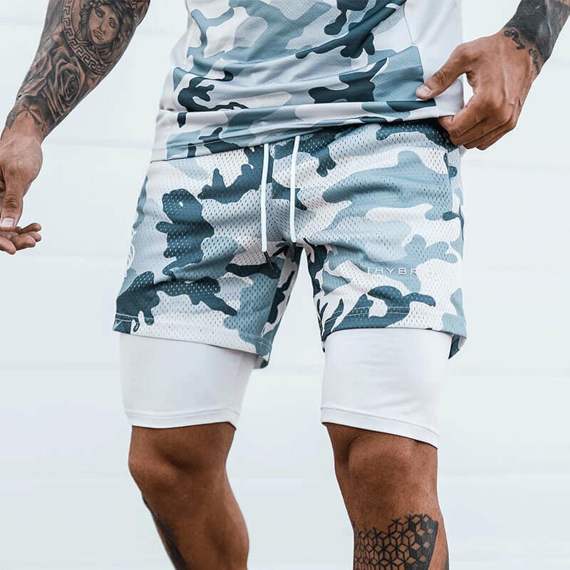 Мужские спортивные шорты 2-в-1, тренировочные брюки с пятью точками для бега с мячом и фитнесом