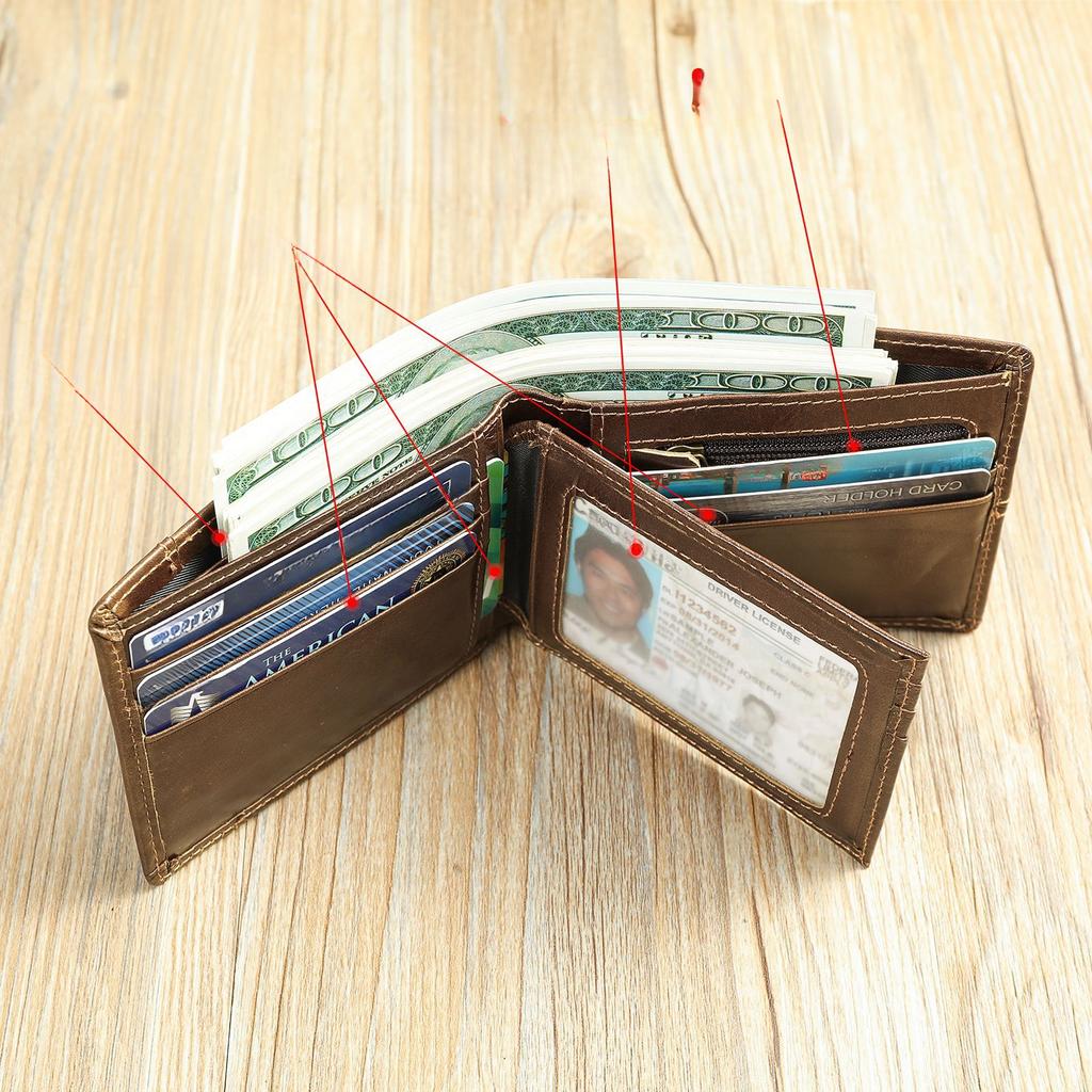 Genuine Leather Money Clip Handmade Genuine Soft Leather Multifunctional Anti-theft Brush Men's Cowhide Wallet