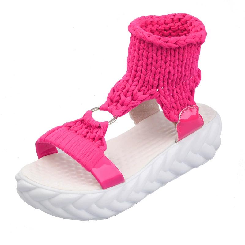 Сандалии из бисквитного торта с толстой подошвой и мягким открытым носком, удобные вязаные пуловеры из пряжи, римские туфли