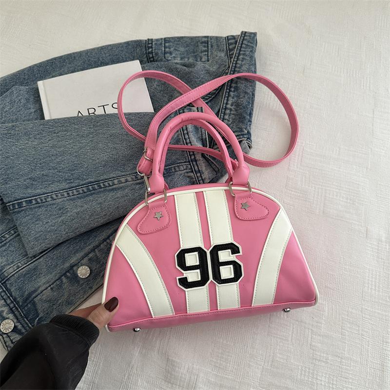 Women's Faux Leather Color Block Stripe Shoulder Bag Summer New Semi Circle Clutch Handbag Trendy Bowler Purse