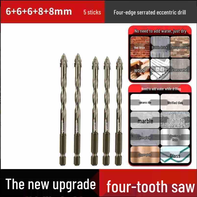 Durable Hexagonal Four-Flute Toothed Drill Bit for Ceramic, Cast Iron & Concrete