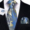 Barry.Wang Mens Ties Fashion Paisley Jacquare Silk Hanky Cufflinks Neckties Set Formal Casual