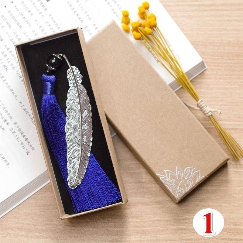 Classical Chinese Style  Metal Leaf Feather Tassel Bookmark Document Book Mark Label
