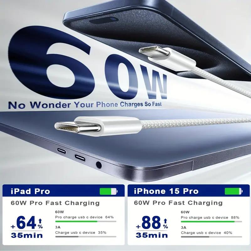 EONLINE 3.3FT 3D Original USB-C Fast Charger Cable for Apple iPhone 17 16 Pro Max 15 Pro Puls PD 60W USB-C Weaving Charging Data
