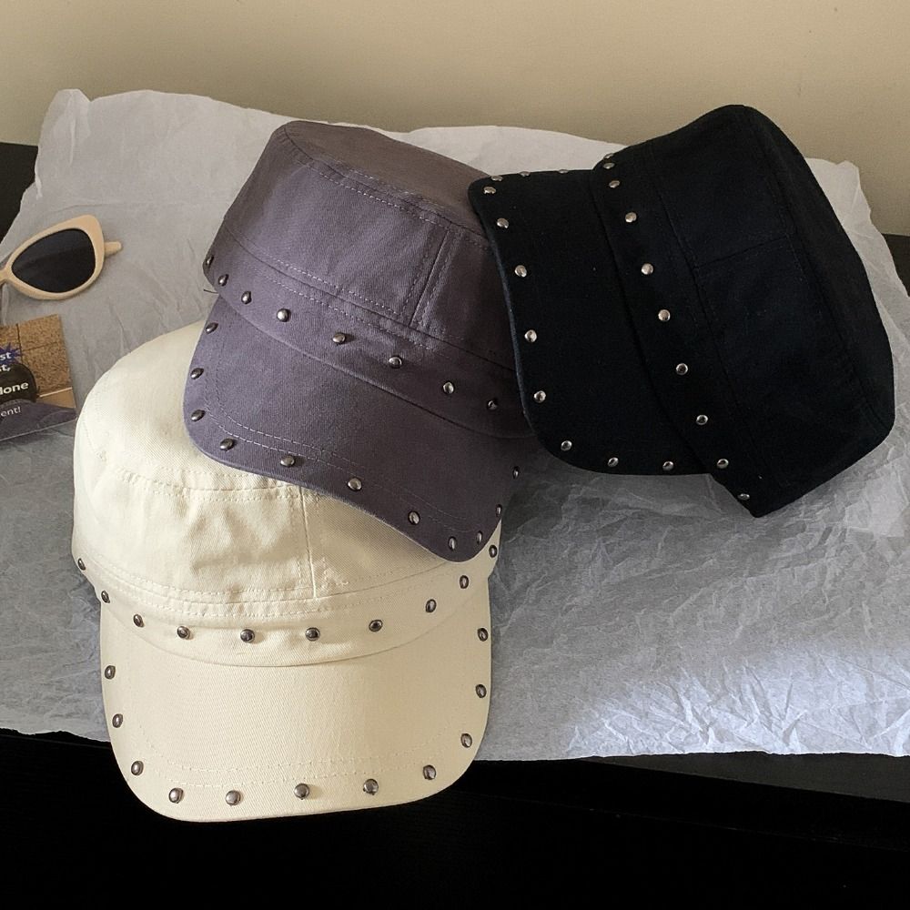 Cotton Rivet Flat Top Hat Spice Girls Equestrian Hat Casual Rivet Peaked Cap Travel